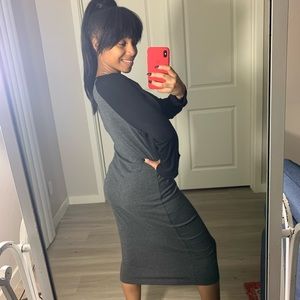 Long sleeved Black & grey cotton dress size SM